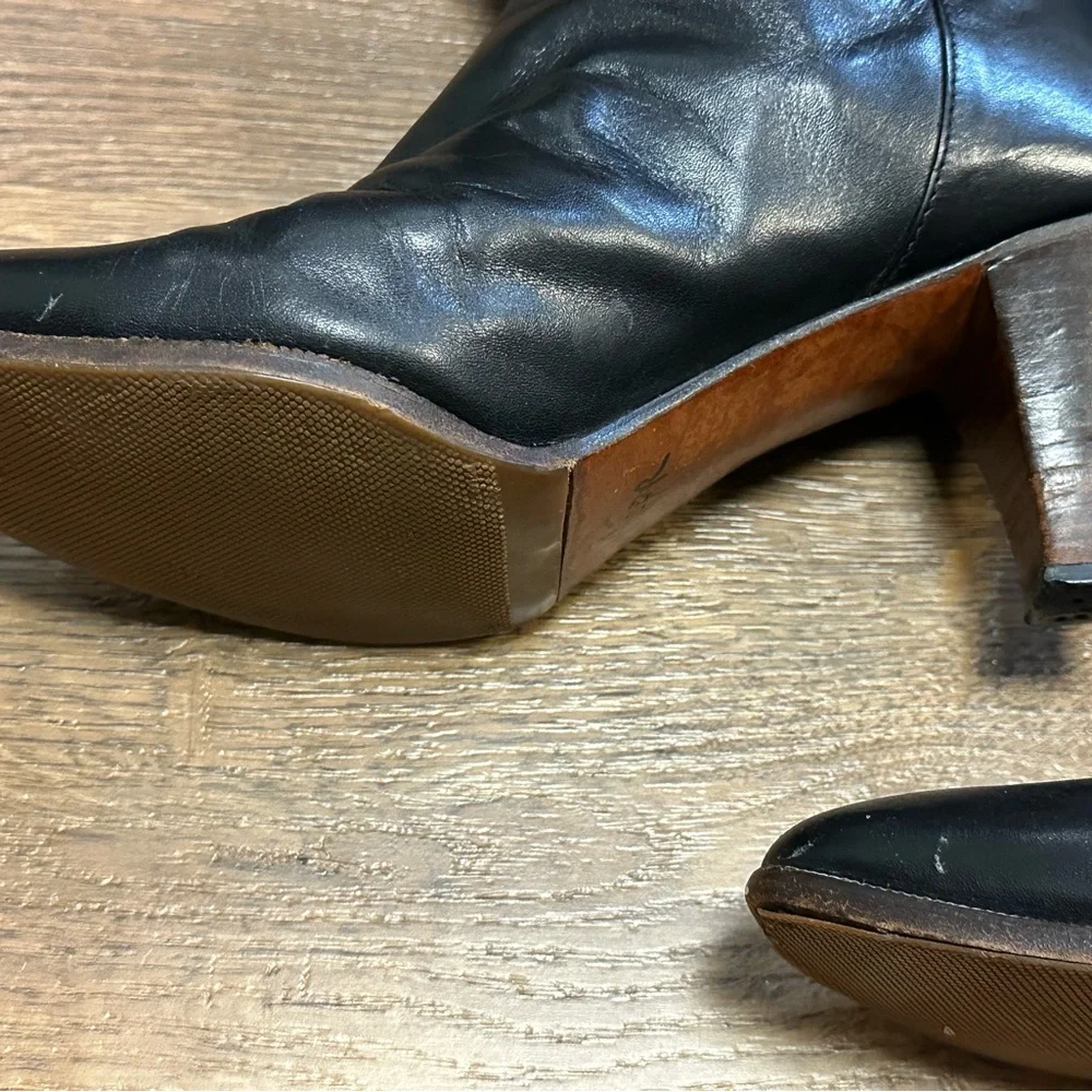 Vintage GUCCI Black Leather Wood Heel Knee Boots 29946 6035 Sz 38 Made in Chile - Picture 3 of 11